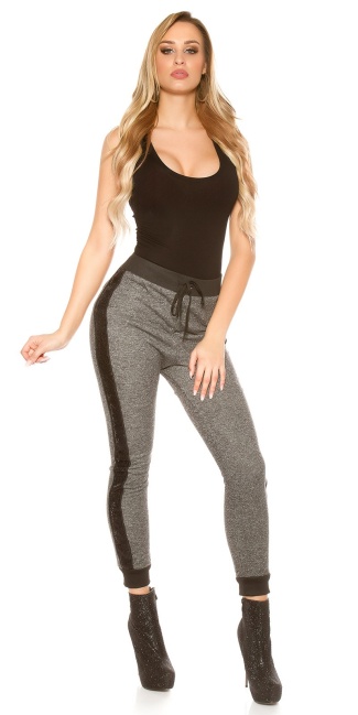 Sexy workout-sport leggings met pailletten zwartgrijs